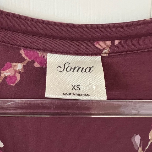 Soma Cool Nights® Burgundy Floral Sleepwear Sleepshirt Nightgown Size XS - Picture 5 of 6